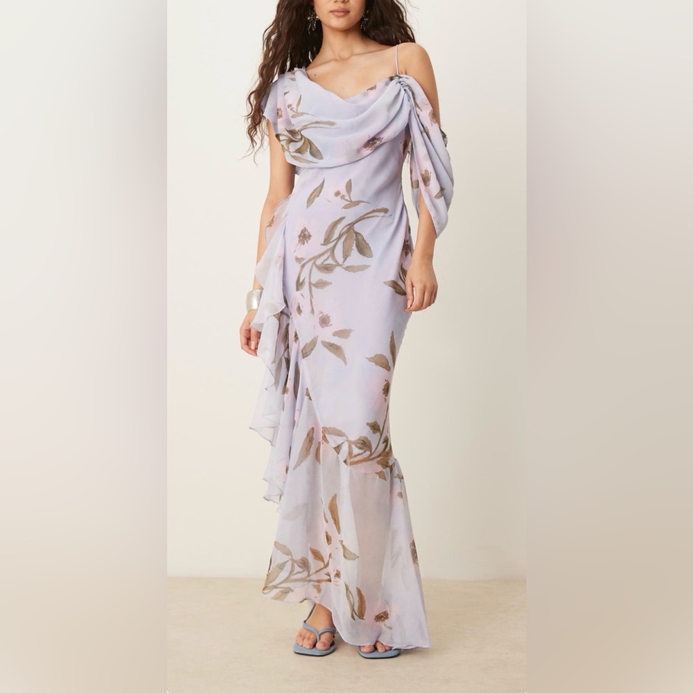 ASOS One Shoulder Floral Dress in Lavender